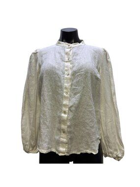 Lanhtropy Linen Blouse White Button-Down Long Sleeve S